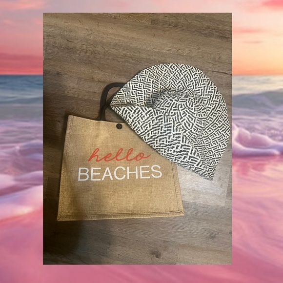 Beach Please Tote Bag w/ Beach Hat - Pool - Picture 3 of 3